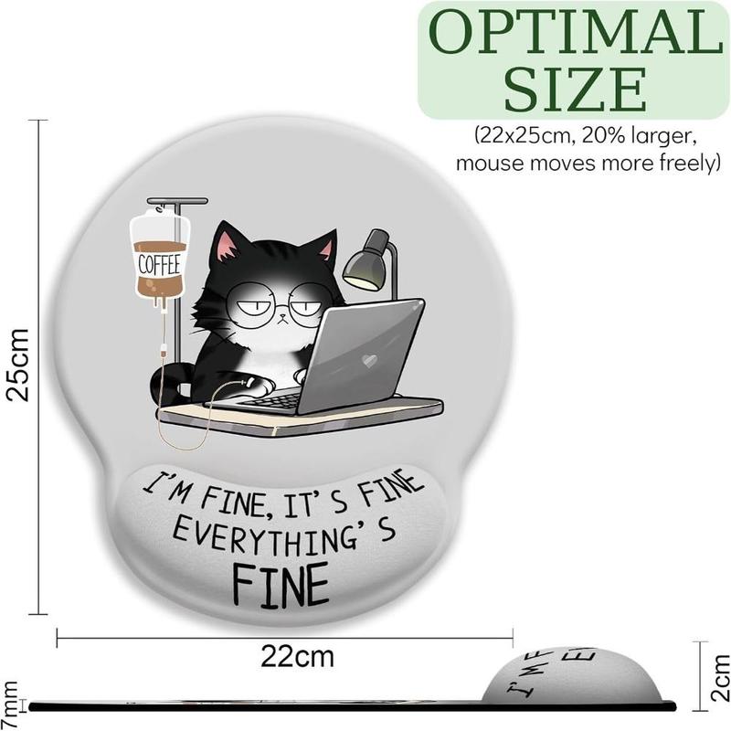 Ergonomic Cat Mouse Pad with Wrist Rest, Gaming Mouse Pad with Wrist Support, Funny Mouse Pad for Desk, Computer Mousepad with Non-Slip Pain Relief PU Base, Cute Office Desk Accessory