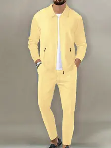 Men's Casual Sportswear Set, Spring & Fall Fashion, Comfortable Daily Wear, Versatile Gym, Stylish Men's Clothing, Athleisure Tracksuit Set, Plain Tracksuit Set