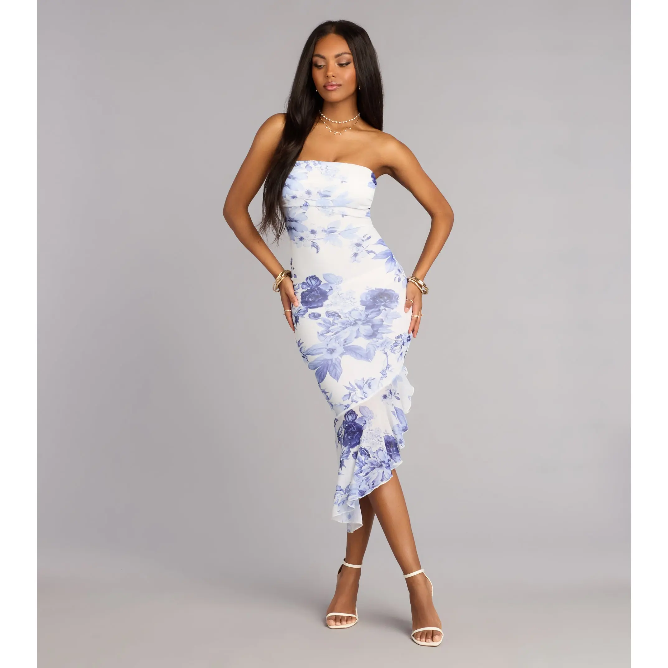 knee length dresses for ladies Romantic Floral Midi Dress – Miss Scarlett Boutique