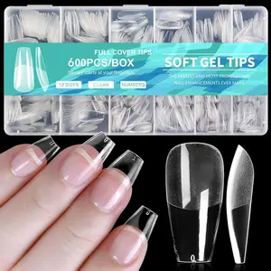 Soft Gel Acrylic Nail Tips, 600pcs/set Extra Medium Length Almond Full Cover for Nail Art, Nail Art Accessories for Women & Girls
