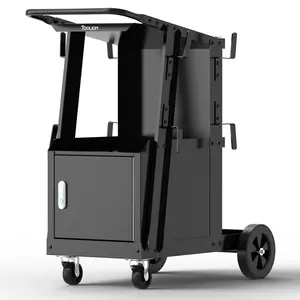 TOOLIOM Heavy Duty Welding Cart with Lockable Cabinet, 3-Tier Welding Trolley for MIG/TIG/Stick Welders & Plasma Cutters, Rolling Storage Organizer with 360° Swivel Casters & Gas Cylinder Holder