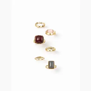 Cider 6 PCS GEMSTONE & ENGRAVED RING SET