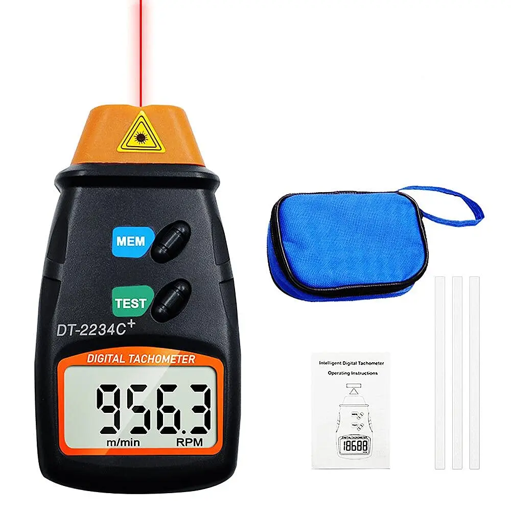 Digital Laser Tachometer, Non-Contact RPM Meter Speedometer, Photo Tach Tester Measuring 2.5-99,999RPM Motor Speed, Handheld Velocimeter Gauge for Engine Motorcycle Mower Lathe