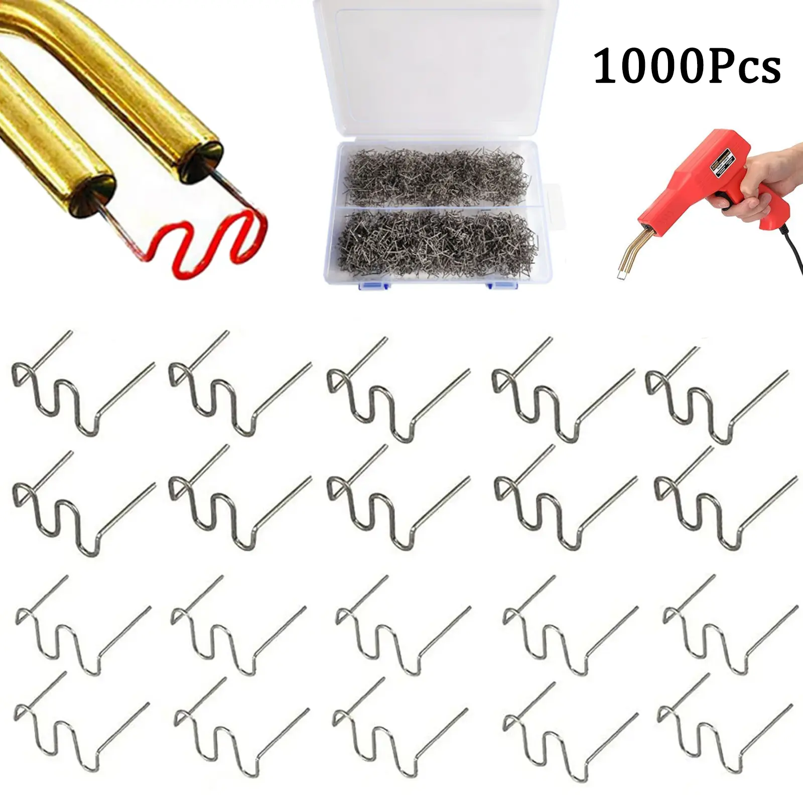 1000 Pcs Plastic Welding Staples, 0.6mm & 0.8mm Welding Rods for Auto Repair and Plastic Fixing, Wave Shape Hot Staples for Car Bumpers Dashboards Lamp Holders Car & Home Repairs