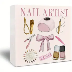 Nail Salon Wooden Box Signs - Nail Tech Gifts for Women, Nail Room Nail Salon Decor, Gifts for Nail Lovers, Nail Artist Wooden Sign for Salon Shelf Desk Table 5x5 Inch