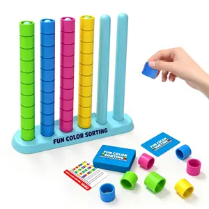 Color Sorting Stack Puzzle Game for Kids & Family, Ring Matching Brain Teaser, Fast Reflex Strategy Game for 2 Players, Includes Challenge Cards