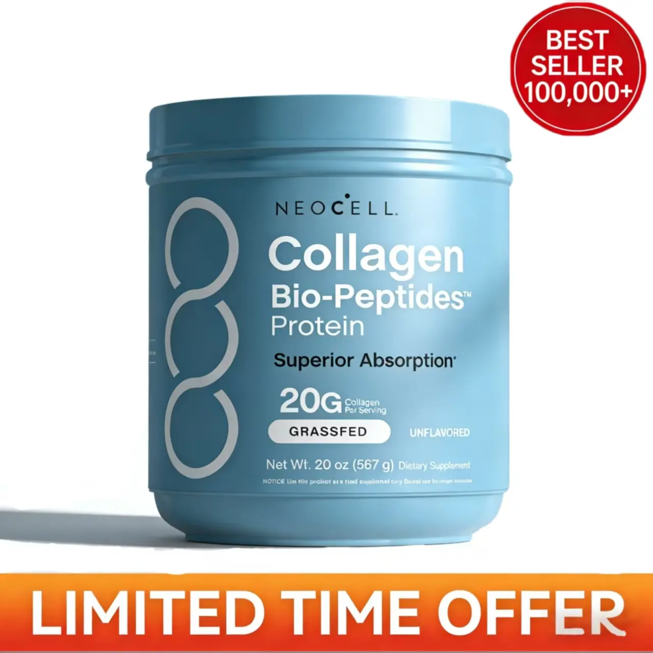 Neocell Grass Fed Collagen Bio-Peptides Protein Powder, Unflavored, 20g Per Serving, 20 oz