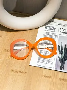 Women's Fun Plain Glasses, Exaggerated Large Round Frame, Colorful Geometric Patterns, Fashionable Accessory, Stylish Eyewear