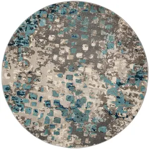 MONACO, GREY / LIGHT BLUE, 3' X 3' Round, Area Rug