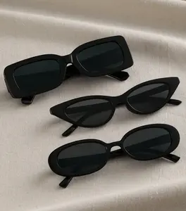 3pcs Women's Geometric Fashion Black Sunglasses, UV400, All-Match, For Travel, Family Outings, Summer