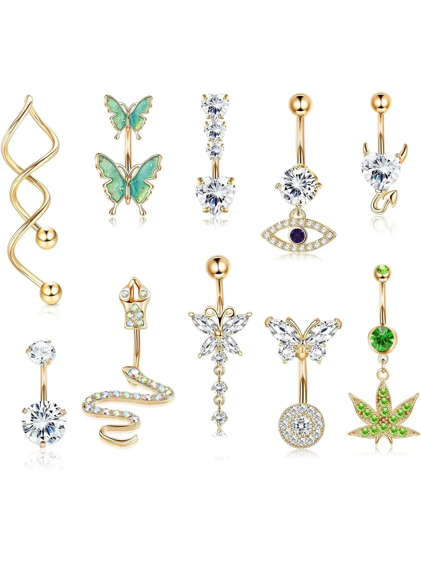 Fashionable Belly Rings, Navel Ring, Butterfly & Heart Shaped Belly Piercing Jewelry, Belly Button Piercing for Women, Trendy All-match & Exquisite Jewelry for Birthday Gift, Fashion Body Jewelry, Body Piercings, Body Jewellery