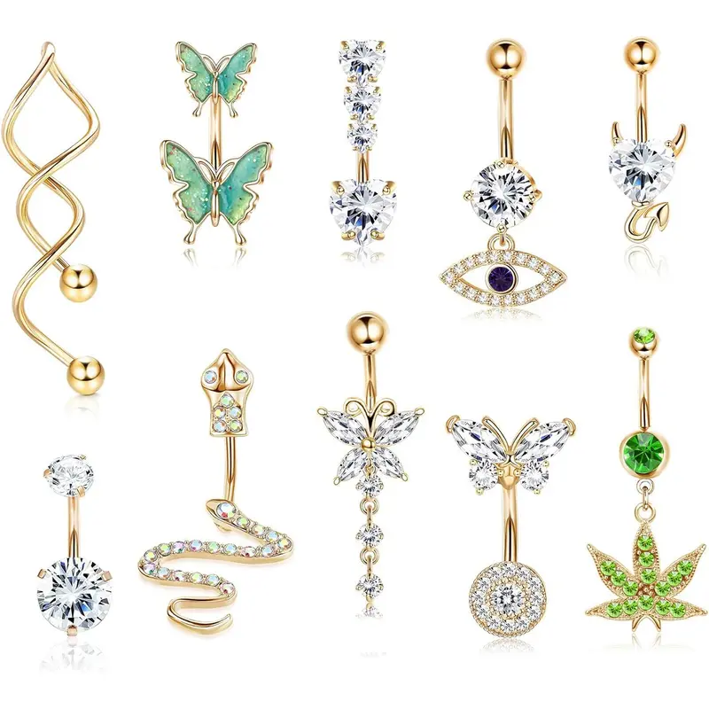 Fashionable Belly Rings, Butterfly & Heart Shaped Belly Piercing Jewelry for Women, Trendy All-match & Exquisite Jewelry for Birthday Gift, Body Jewelry
