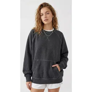 Oversized Raglan Pullover Sweatshirt – Dark Heather Grey