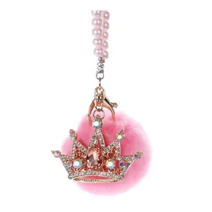 Luxury Crown Car Mirror Decor with Pearl Chain - Crystal Rhinestone Car Hanging Ornament for Her