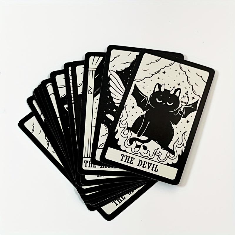 Charming Cat Tarot Cards Game - Ideal Gift for Cat Enthusiasts, Family Fun Night, Christmas & Halloween Entertainment, Black and White Illustrated Deck with Detailed Cat Designs