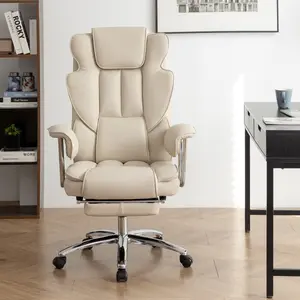 Office Chair, Big and Tall Executive Office Chair with Footrest, Leather Computer Chair, Ergonomic Reclining Chair High Back , Large Home Office Chair (Black/Beige) Mobility Comfortable Durable Wheels Luxurious Breathable