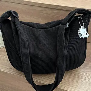 Women'S Corduroy Solid Color Shoulder Bag, Fashionable Japanese Style Easy Crossbody Bag, Corduroy Lazy Style Shoulder Bag