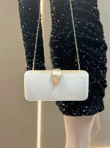Elegant Satin Wristlet Clutch, Timeless Leaf Clasp Design, Versatile Evening Bag with Detachable Chain, Perfect for Weddings & Galas