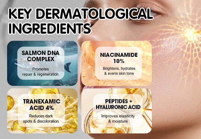 Salmon DNA Ampoule Serum, PDRN Peptide Serum, Niacinamide 10% & Tranexamic Acid 4%, Salmon PDRN Collagen Booster, Uneven Skintone, Glowy skin,  Deep Hydration, Barrier Repair Anti-Aging Fine Lines Firming, Kbeauty summervibes