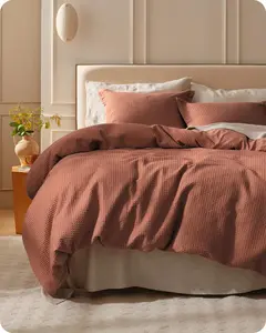 Bedsure Cotton Duvet Cover Set - 100% Cotton Waffle Weave Duvet Cover, Pure Woven Breathable Bedding Set for All Season, 3 Pieces