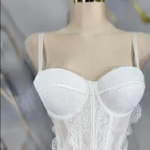 Elegant White Lace Corset with Delicate Embroidery and Adjustable Straps for a Custom Fit