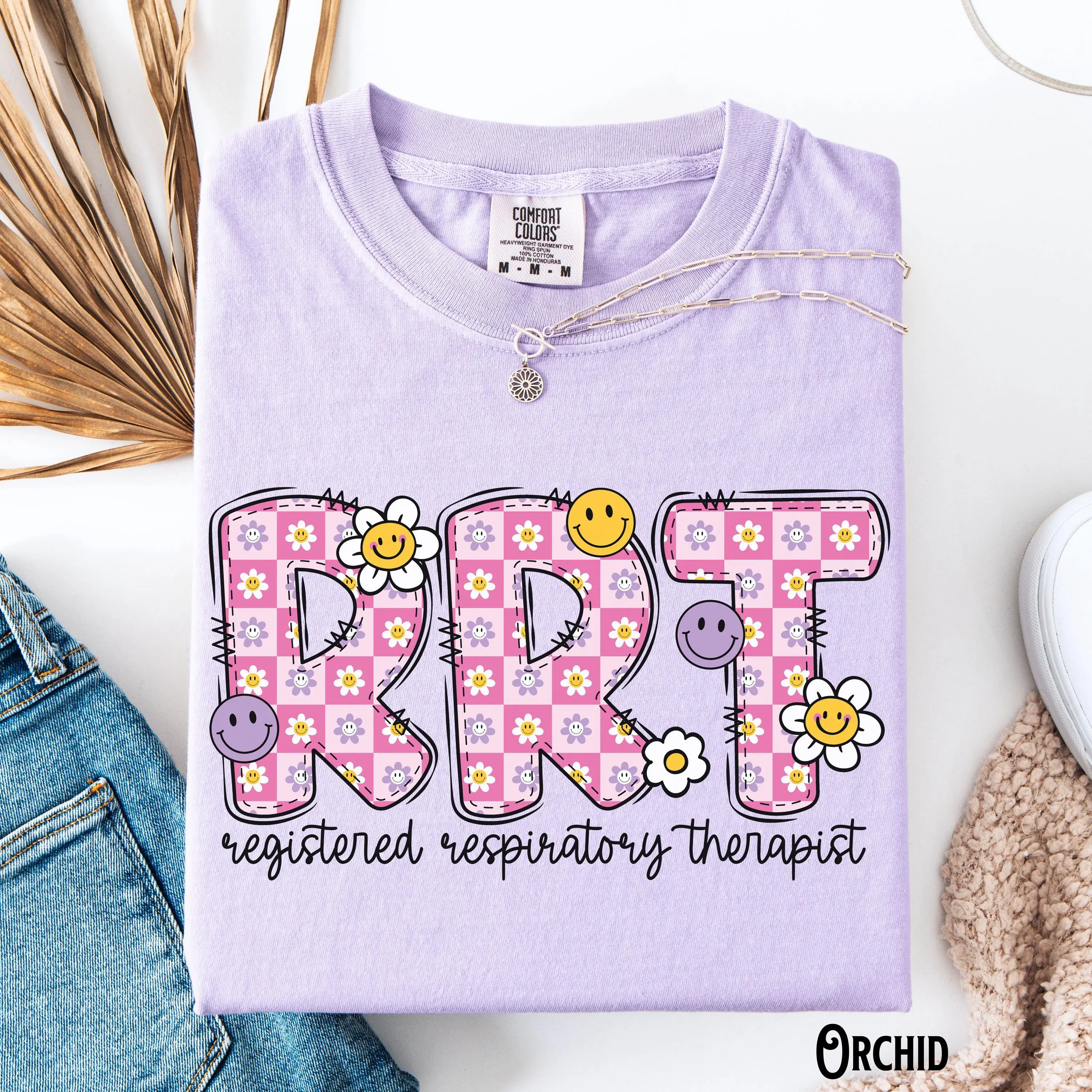 Registered Respiratory Therapist Shirt, Comfort Colors, Respiratory Therapy, RRT Tee, RT Tshirt, Pulmonology, Happy Face Flower, Lungs, Gift Cotton Top