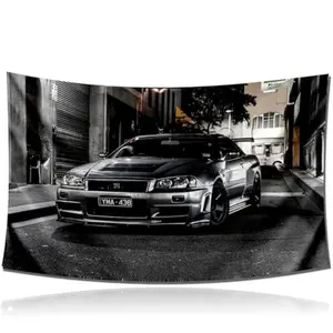 Skyline GTR R34 Tapestry 60x40in Retro Tapestry,Vintage Car Wall Tapestry,Polyester Wall Tapestry Poster Decor,Tapestry for Garage Decor Bedroom Living Room Dorm Wall Decor