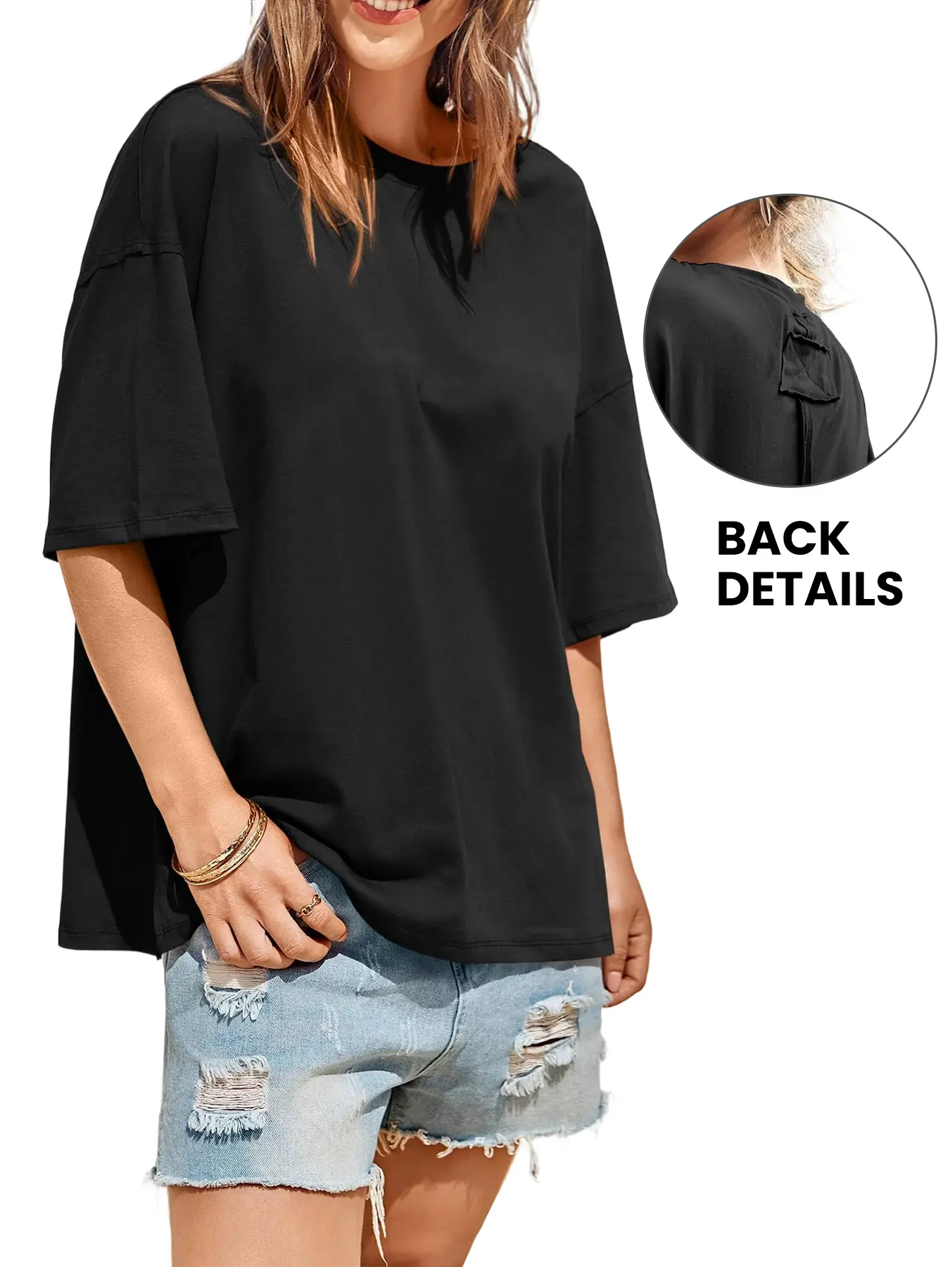 Aswulk Womens Oversized T Shirts Summer Casual Short Sleeve Tops Dual Side Slit Hem Crew Neck Loose Blouse Fit Basic Tee