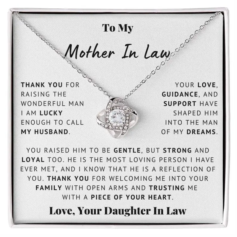 Mother of Husband Gift | Thank You Gift for Mother-in-Law, Love Knot Necklace for Bonus MIL, Sentimental Gifts for Wedding Present, Heartfelt Jewelry from Daughter-in-Law, Special Appreciation Gift for MIL, Unique Birthday or Holiday Surprise for Mother