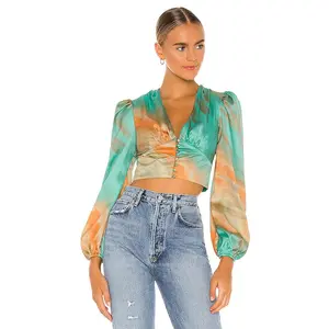 superdown Eleen Blouson Top in Teal Multi