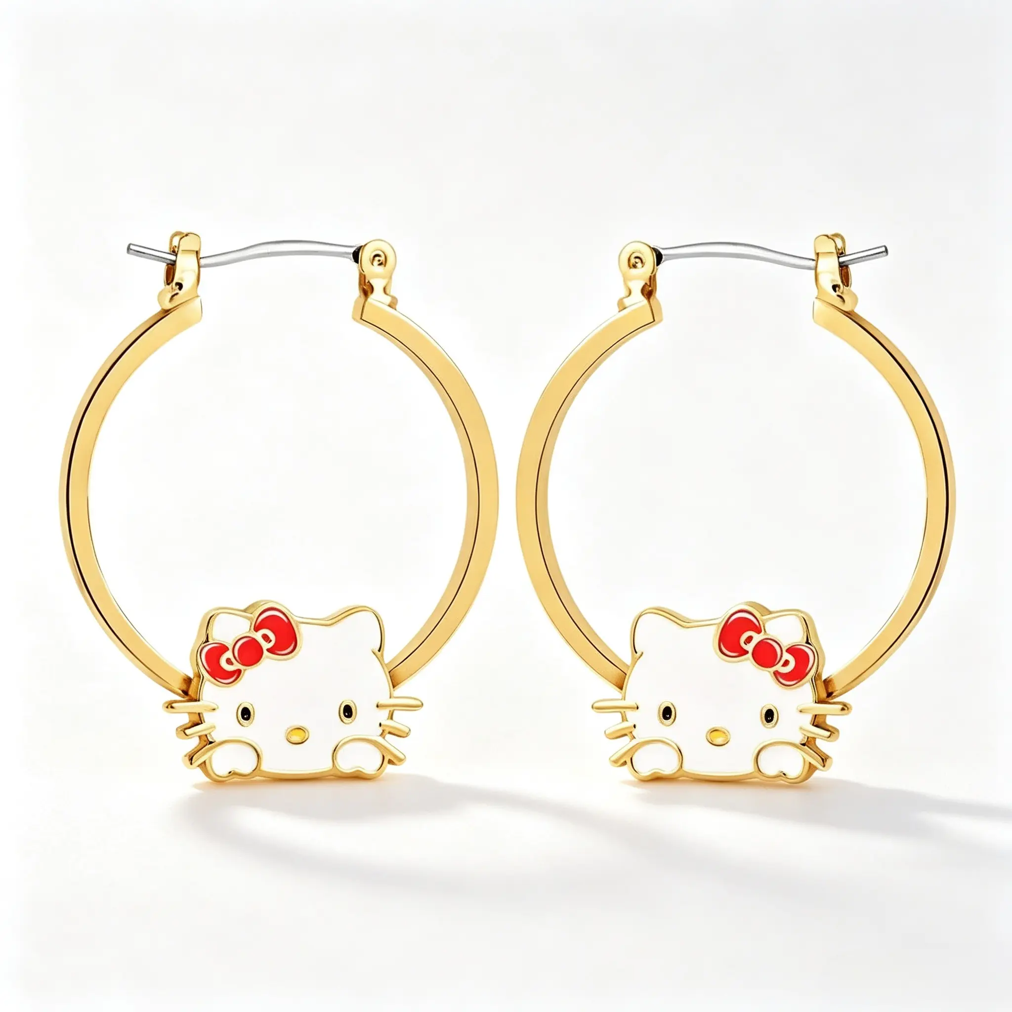 Sanrio Hello Kitty Gold Hoop Earrings, Sleek Character Ear Jewelry, Versatile Pick For Daily Commute & Casual Outings