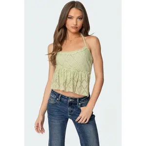 Asymmetric Sheer Lace Halter Top