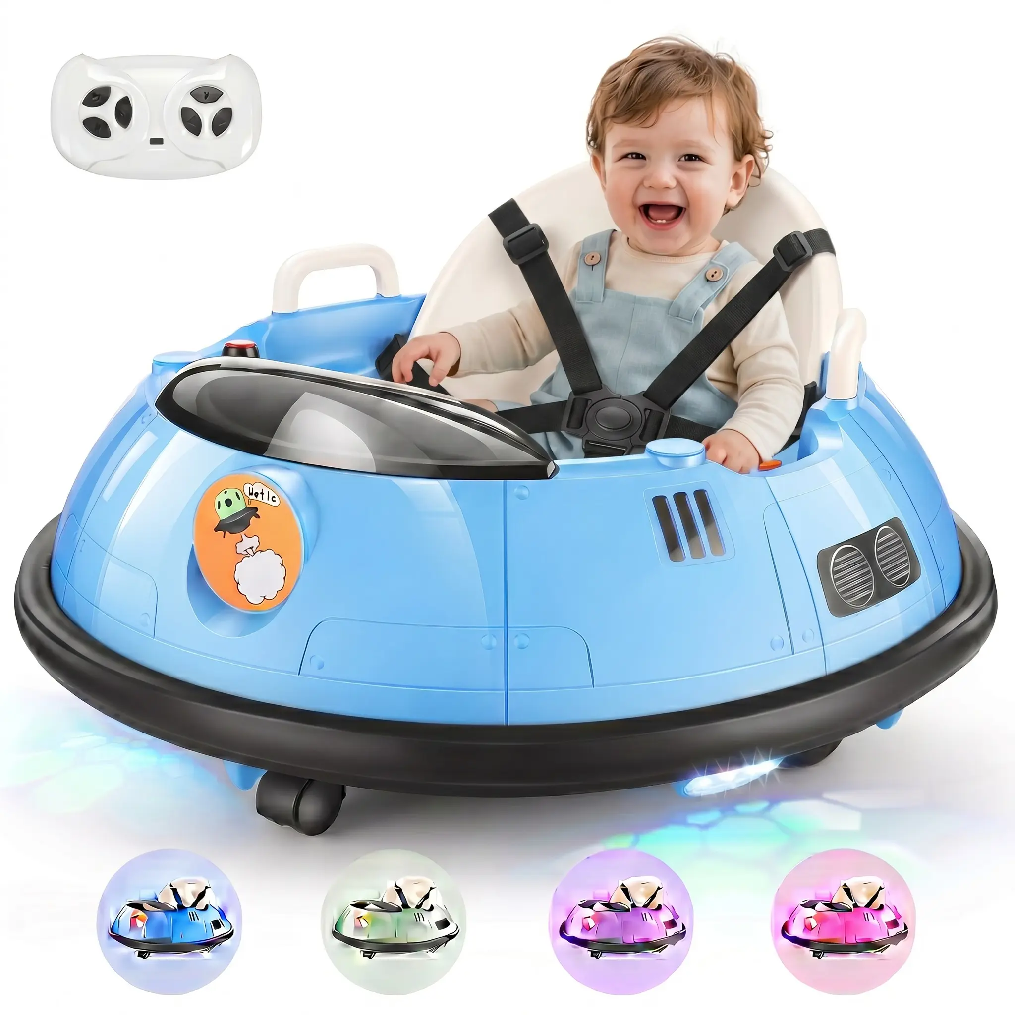 Hikole 12V Toddler Bumper Car, Kids Electric Ride-On Bumper Car with Remote Control, 360° Spin, LED Lights, Music & Dual Joysticks, Ride-On Toy for Toddlers Ages 18+ Months，Indoor Ride-On Toy，Indoor Ride-On Toy，Outdoor Kids Stuff，Birthday Gift，First Ride