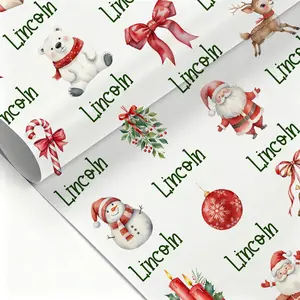 Personalized Santa Claus Elk Snowman Wrapping Paper, Vintage Preppy Christmas Wrap Roll, Navy Red Green Christmas Gift Wrap for Holiday Season, 2025 Perfect Gift Wr    ap for Friends, Family & Secret Santa