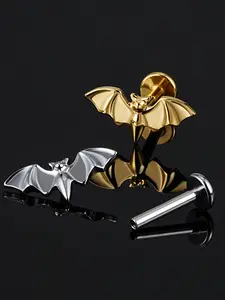 Astm F136 Titanium Halloween Bat Cartilage Earring, Punk Style, 16g/18g, 6mm/8mm, Flat Back Stud for Tragus/helix/conch, Ear Studs, Punk Earrings, Stud Earrings Jewelry