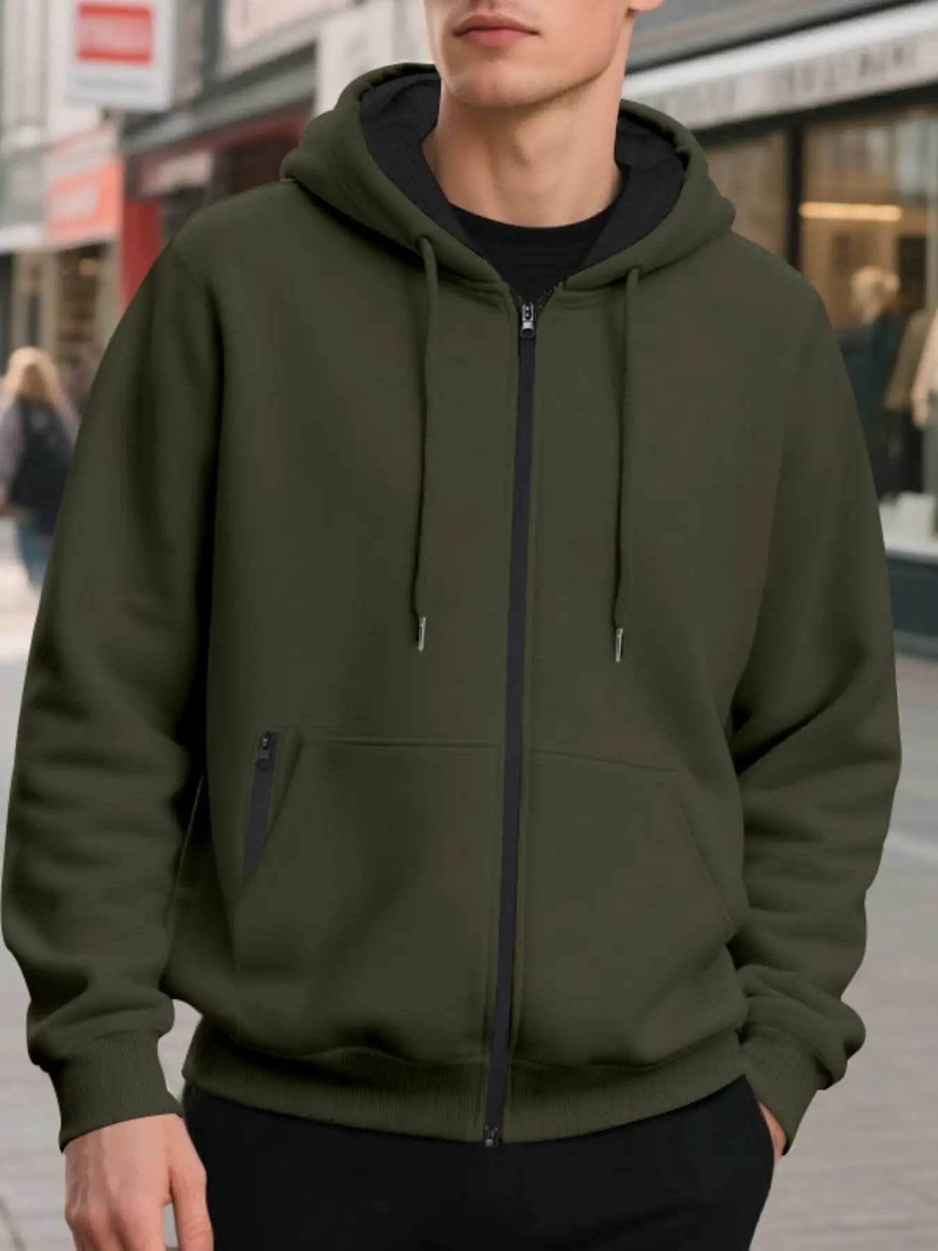 Men's full zipper hooded color-blocked jacket, Casual, with drawstring design, pockets with zippers, soft and skin-friendly fabric, suitable for daily shopping,coffee shop hopping,light exercise and other scenarios, multiple matching styles,men's hoodie