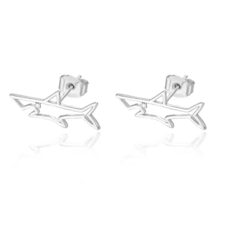 Silver Shark Earrings | Rhinestone Eye Studs | Sterling Silver Posts