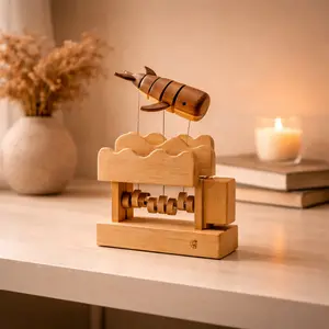 Handcrafted Wooden Whale Automaton Ornament – Internal Gear – Christmas & Black Friday Gift Decor – Silent Non-Music Version – USB-C Rechargeable Battery