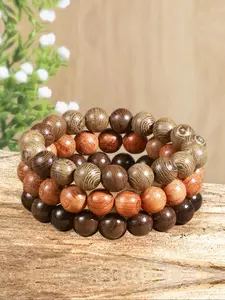 Vintage Wooden Beaded Bracelet, Boho Style Elastic Bracelet for Men & Women, Fashion Accessories for Daily Wear, Trendy All-match & Exquisite Jewelry for Birthday Gift