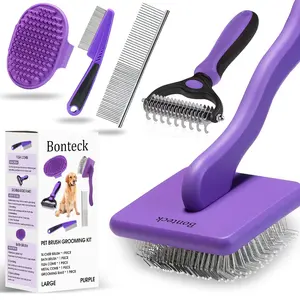 Dog Grooming Kit 4PCS Slicker Brush Large Long Pin Brush for Goldendoodles Poodles Doodles Brushes and Comb for Long Haired Dogs Purple