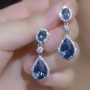 LisiZen Blue Waterdrop Earrings for Women, 2025 Luxury Elegant Design, Chic Rhinestone Hoop Jewelry Slimming Statement Style DZEH4457