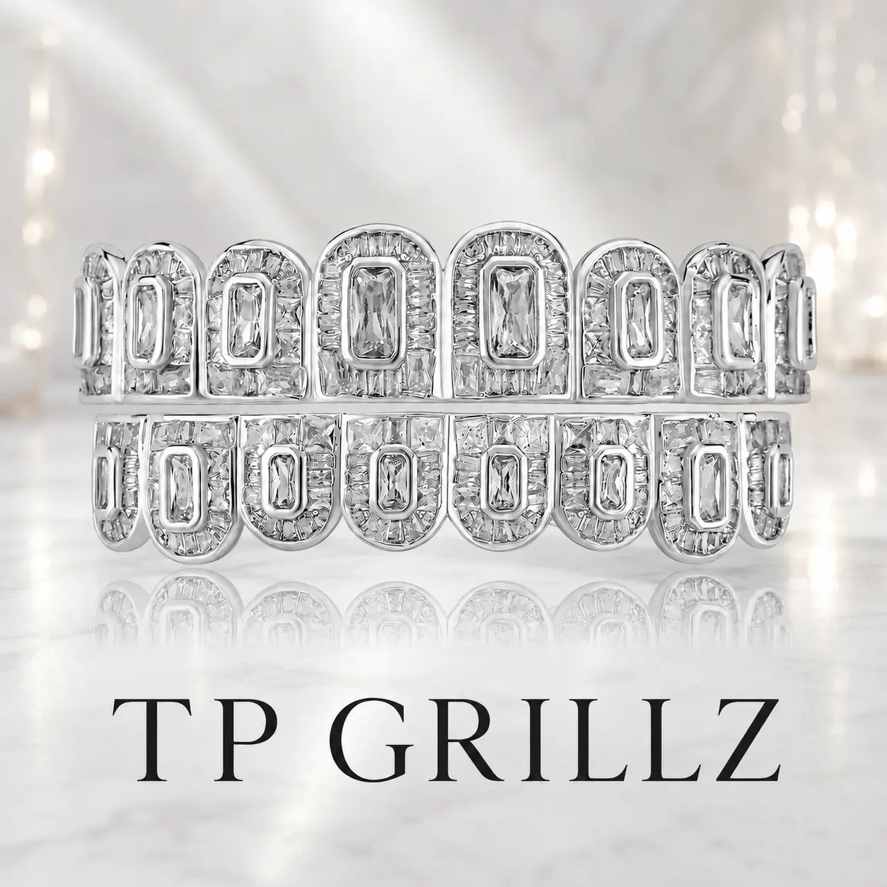 BH GRILLZ Luxury Custom Baguette Iced-Out Top and Bottom Grills for Teeth, Hip Hop Men’s Accessory with Halloween-Inspired Details (Gold Top and Bottom)