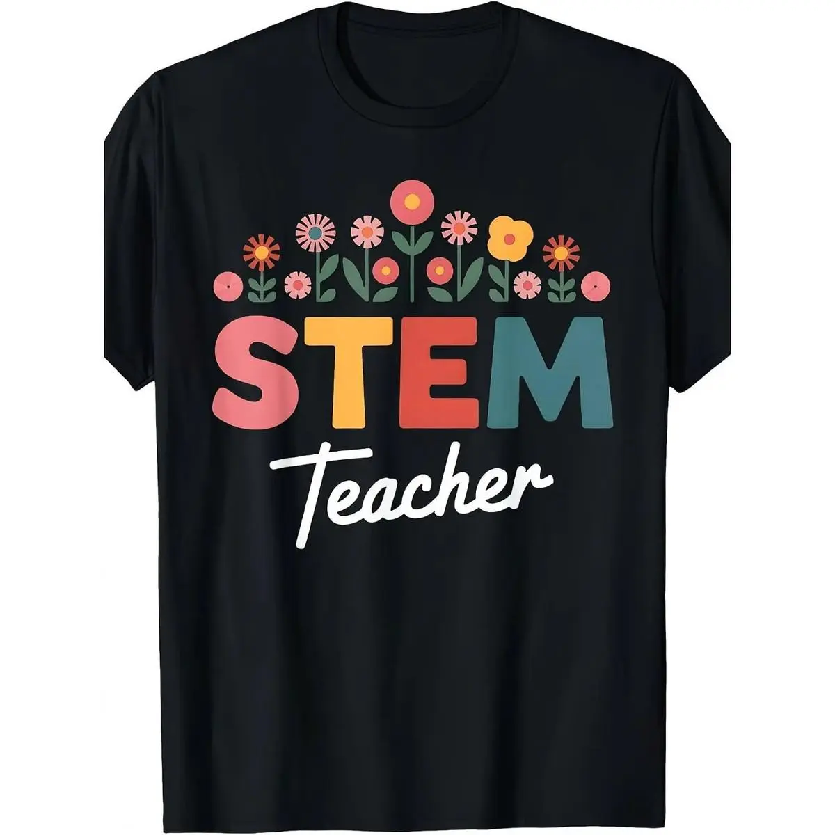 Men's Funny STEM Teacher Graphic T-Shirt, Casual Round Neck Short-Sleeve Streetwear with Science Math Technology Engineering Print