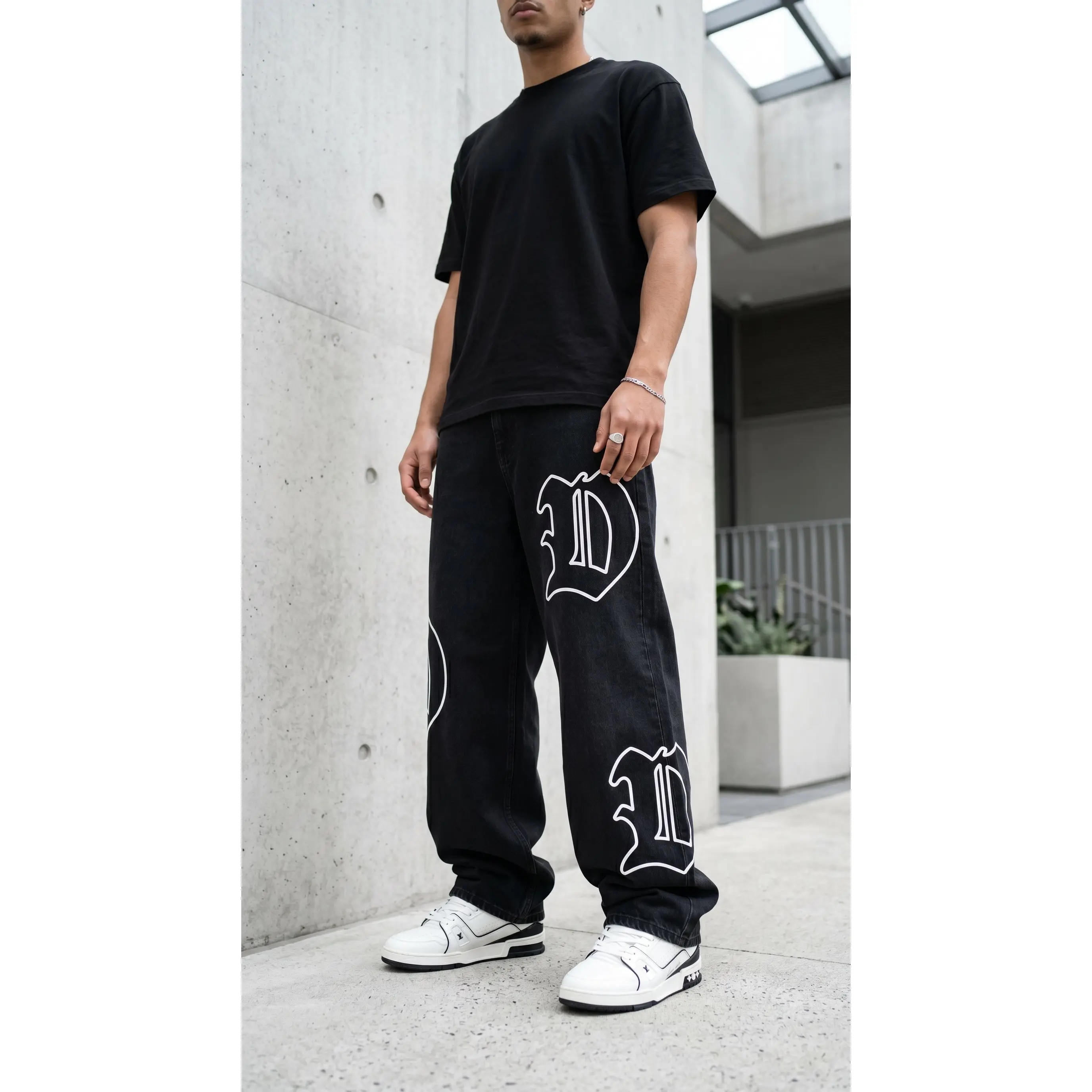 Gothic Dapper Baggy Denim Men Jeans – Black