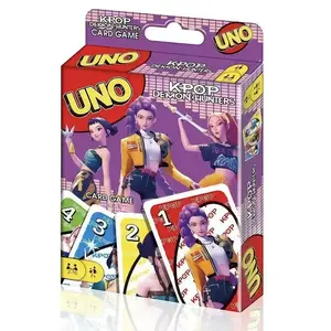K-Pop Devil Hunter Flip Card Game Uno, Mattel Wildcard Uno, Wizard Pattern, Fun Family Party Game, Enchanting Uno Flip Design, Playing Cards