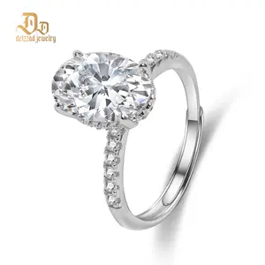 Delzzad 4.5ct Adjustable Oval Cut Hidden Halo Engagement Ring Synthetic Moissanite S925 Band Ring Moissanite Jewelry Promise Solitaire Ring Perfect Christmas Gift