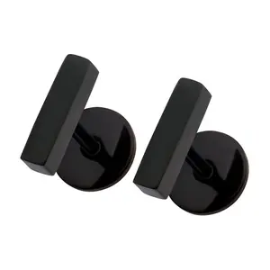 Comfy Earrings Modern Bar Earrings IP Black Plated 316L Surgical Grade Stainless Steel 8.0 mm x 2.0 mm Comfortable & Stylish Flat Back Earrings