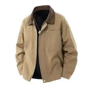 Spring New Men's Vintage Collar Jacket Windproof Coat Casual Versatile Workwear Cotton PU Leather Trendy Brand Fashionable Men's Top High-Quality Fabric Comfortable and Soft Gift for Husband Valentine's Day