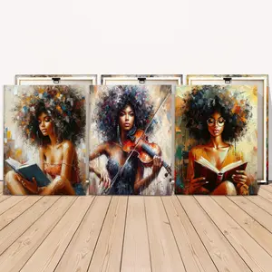 Wooden Framed Canvas Painting, 3 Counts/set Modern Art Design Fashion Woman Pattern Wall Art, Wall Decor for Home Living Room Bedroom Office, Ornaments