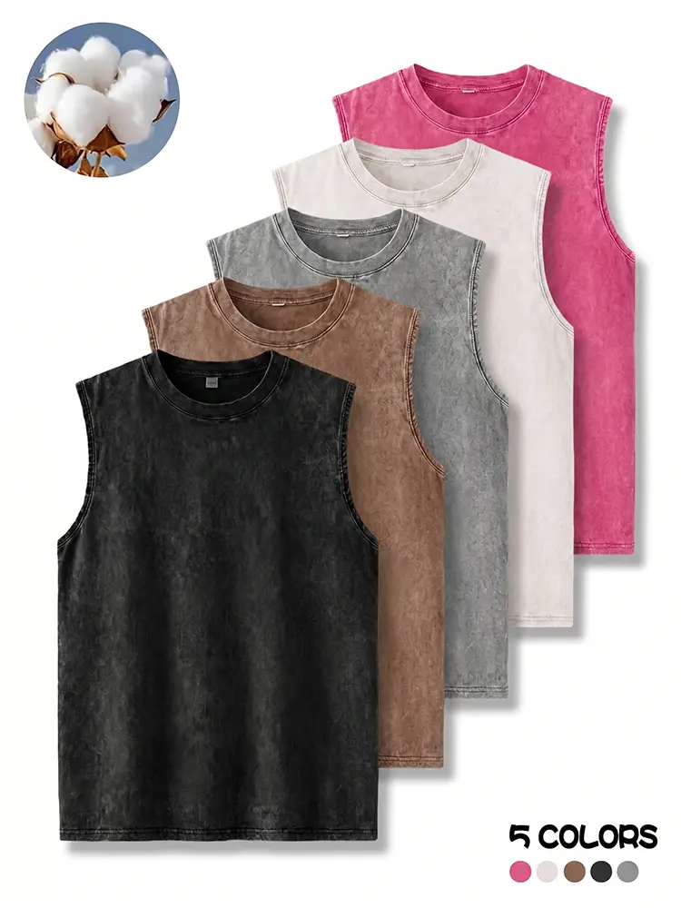 Men's Vintage Distressed Tank Top, Lightweight and Breathable Sleeveless Top for Gym Workouts and Running, Pure Cotton, Vintage Cut, Gray, No